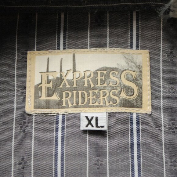 vintage Express Riders Snap Button Western Shirt Men's Size XLGray Dobby Stripe - Picture 2 of 4